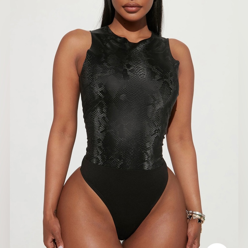 Black Snakeskin Print Bodysuit